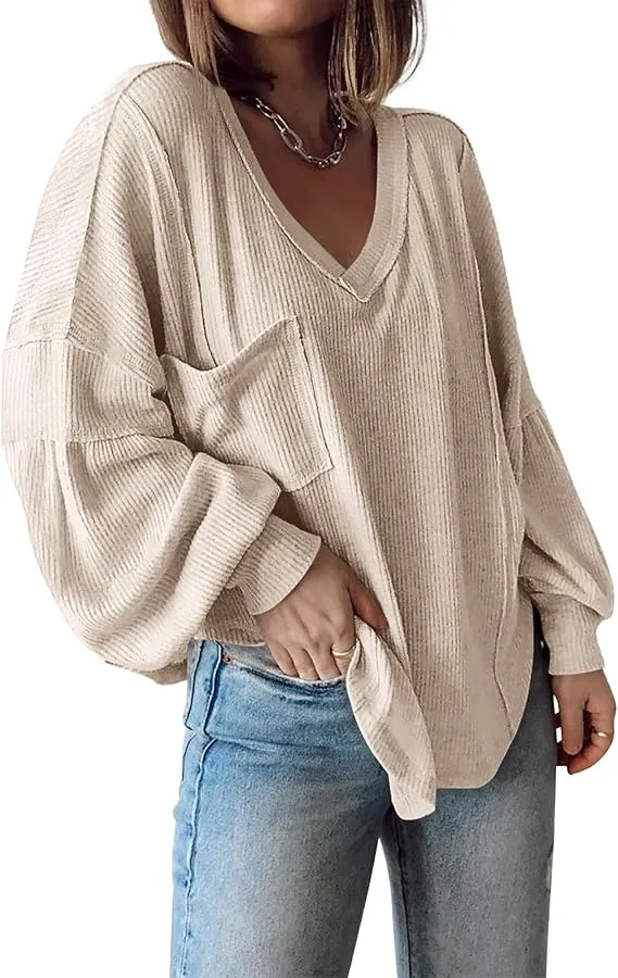 BTFBM Casual V Neck Ribbed Knit Shirt