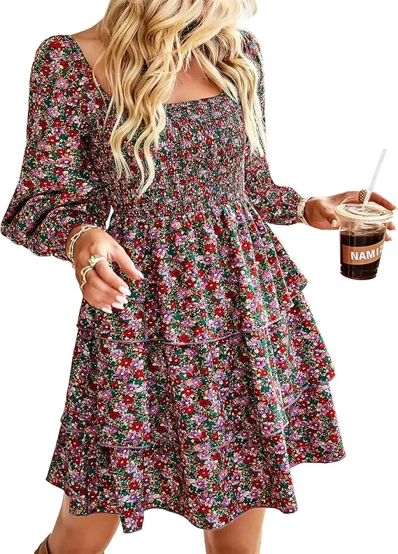 BTFBM Square Neck Smocked Dresses